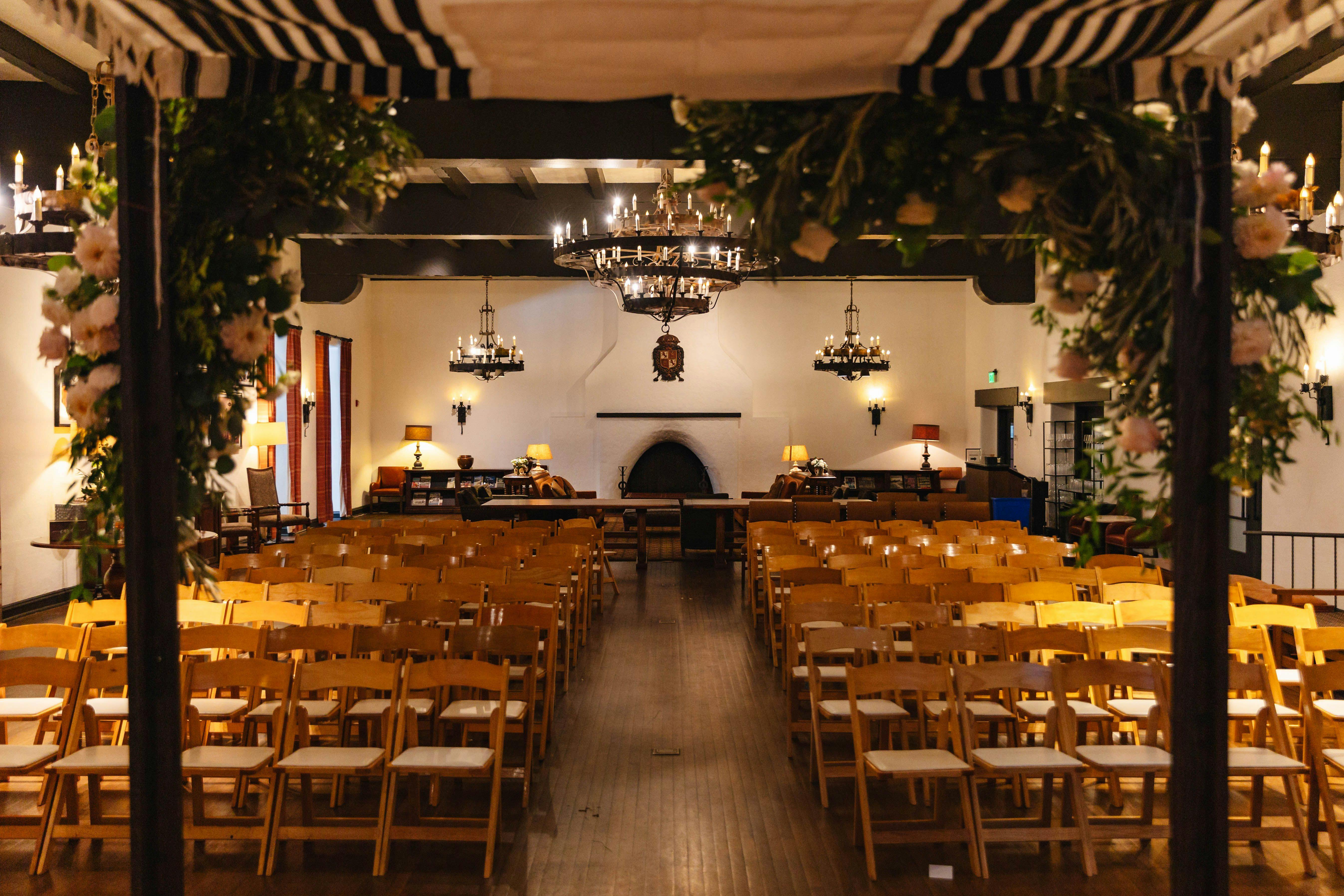 Indoor Ceremony at Moraga Hall, an event space at Officers' Club at the Presidio by Wedgewood Weddings