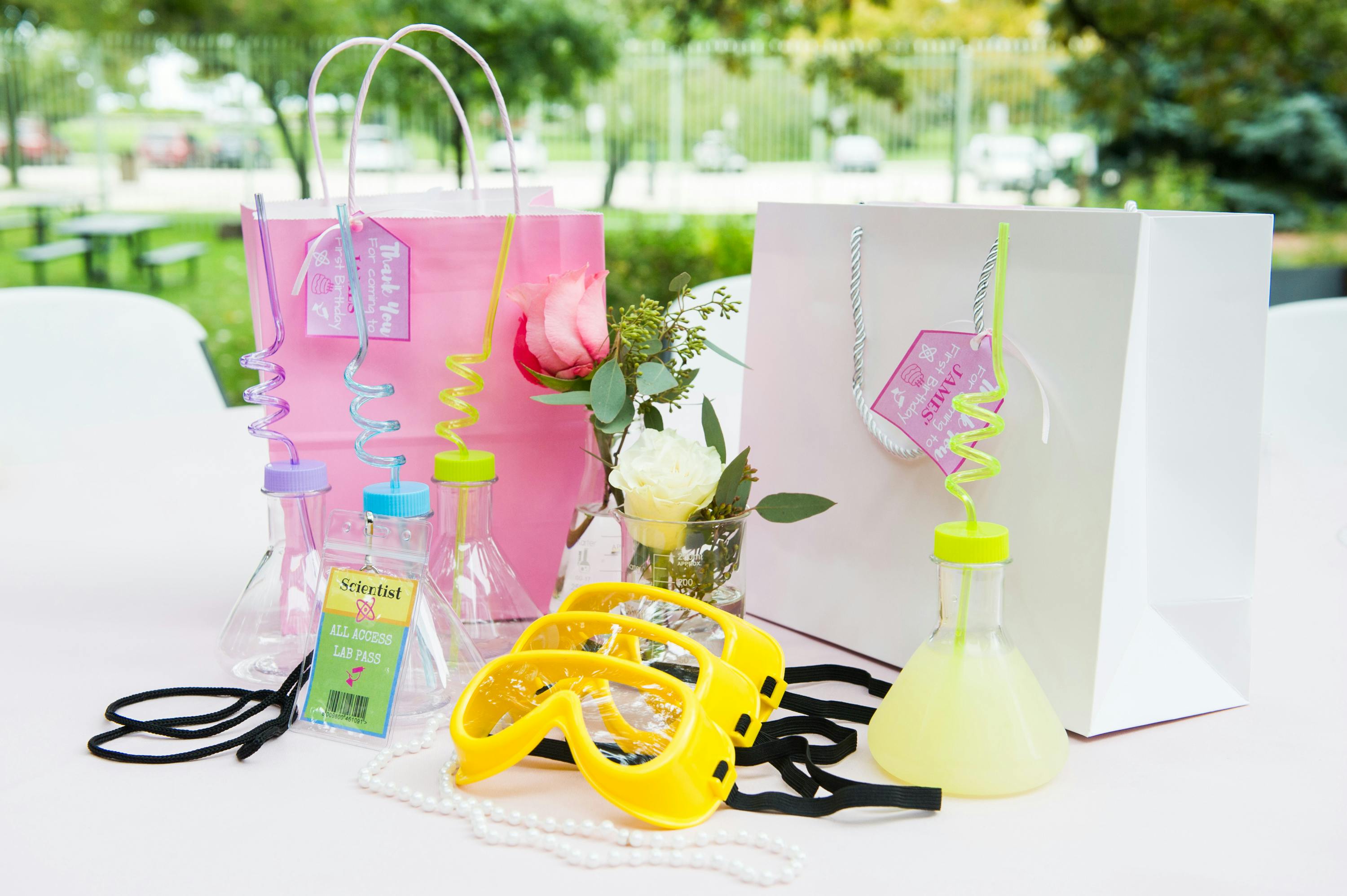 Creative gift bags at science themed party | PartySlate