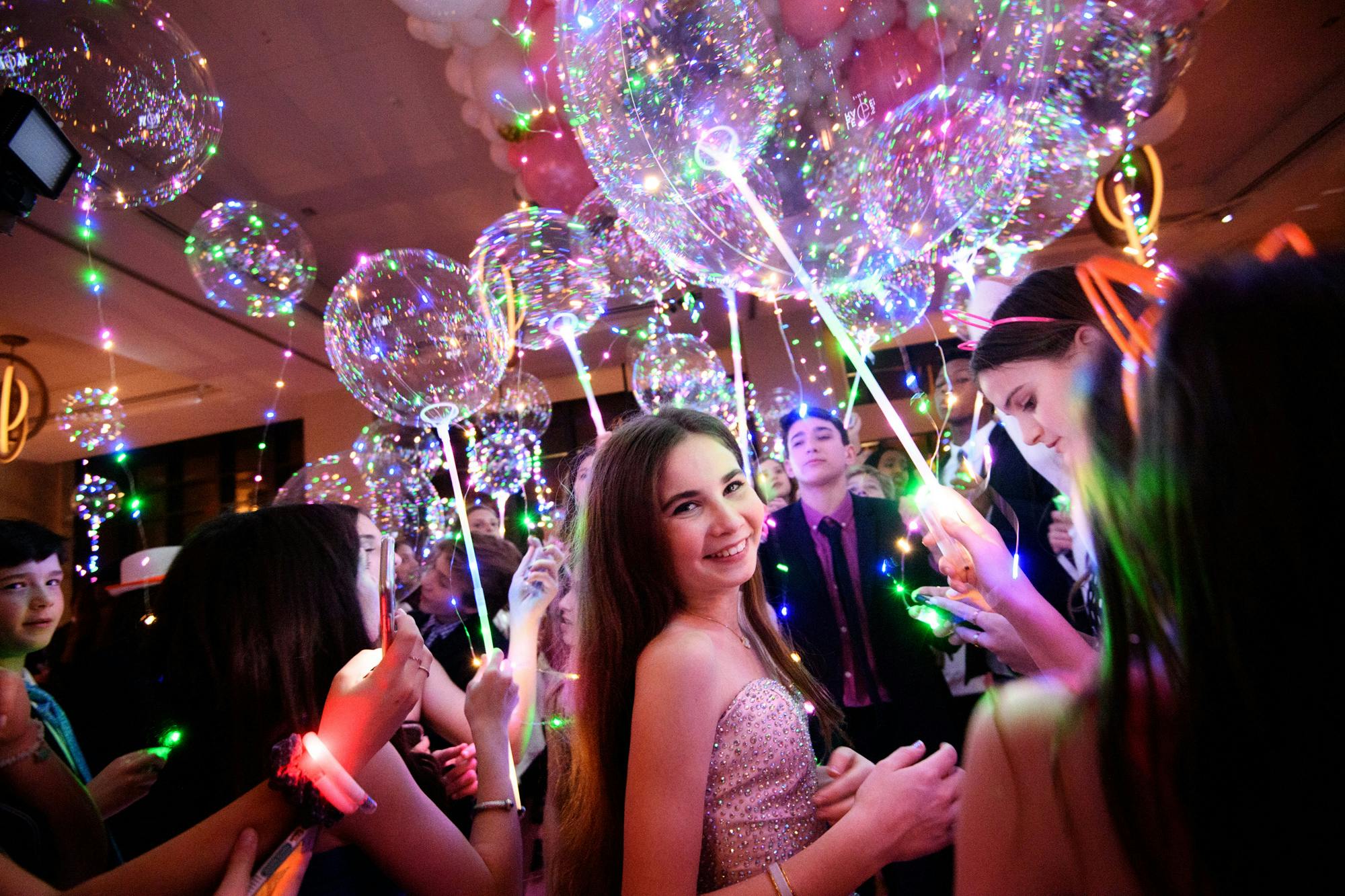 iridescent balloons at bat mitzvah celebration