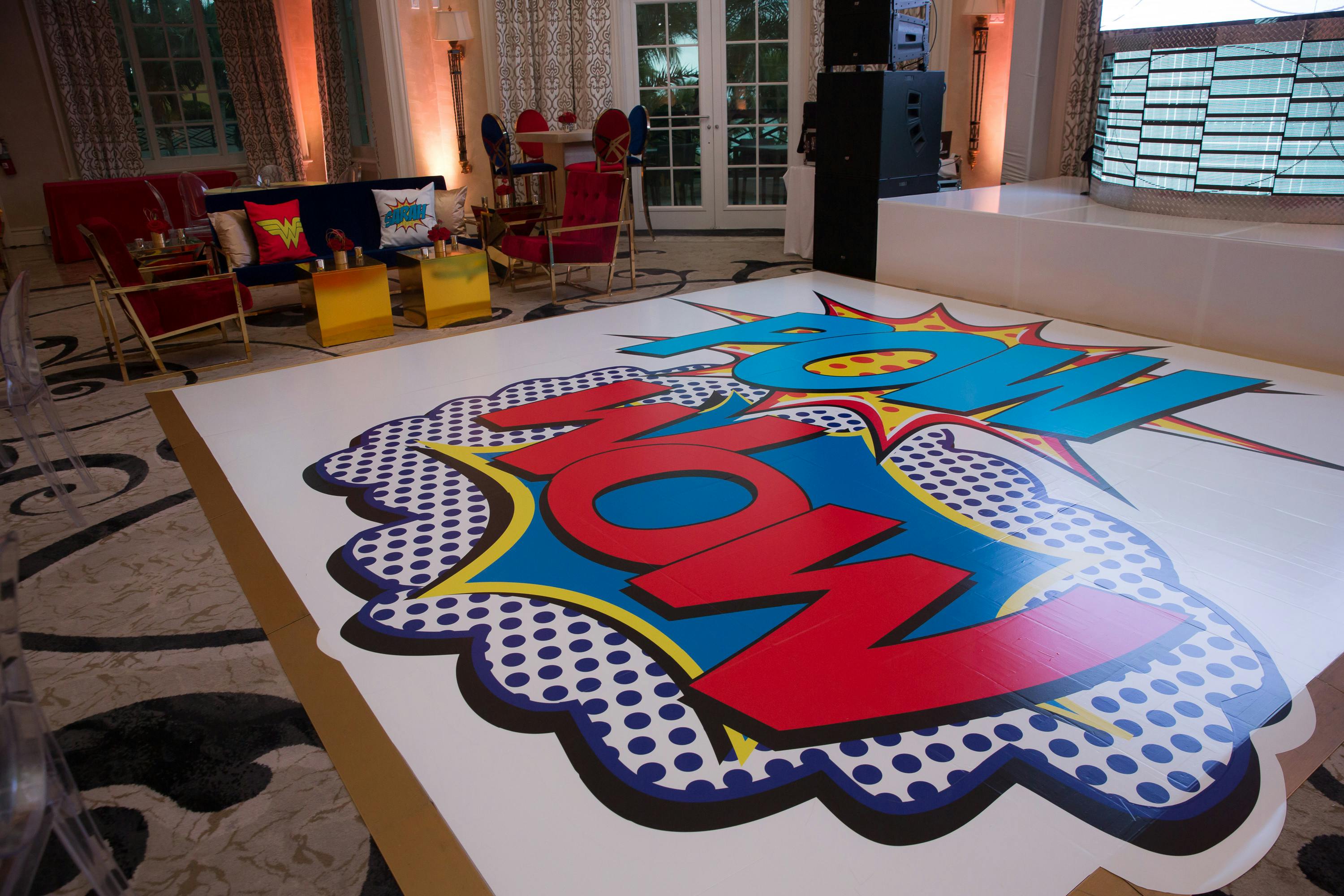Dance floor at party with comic book style illustration | PartySlate