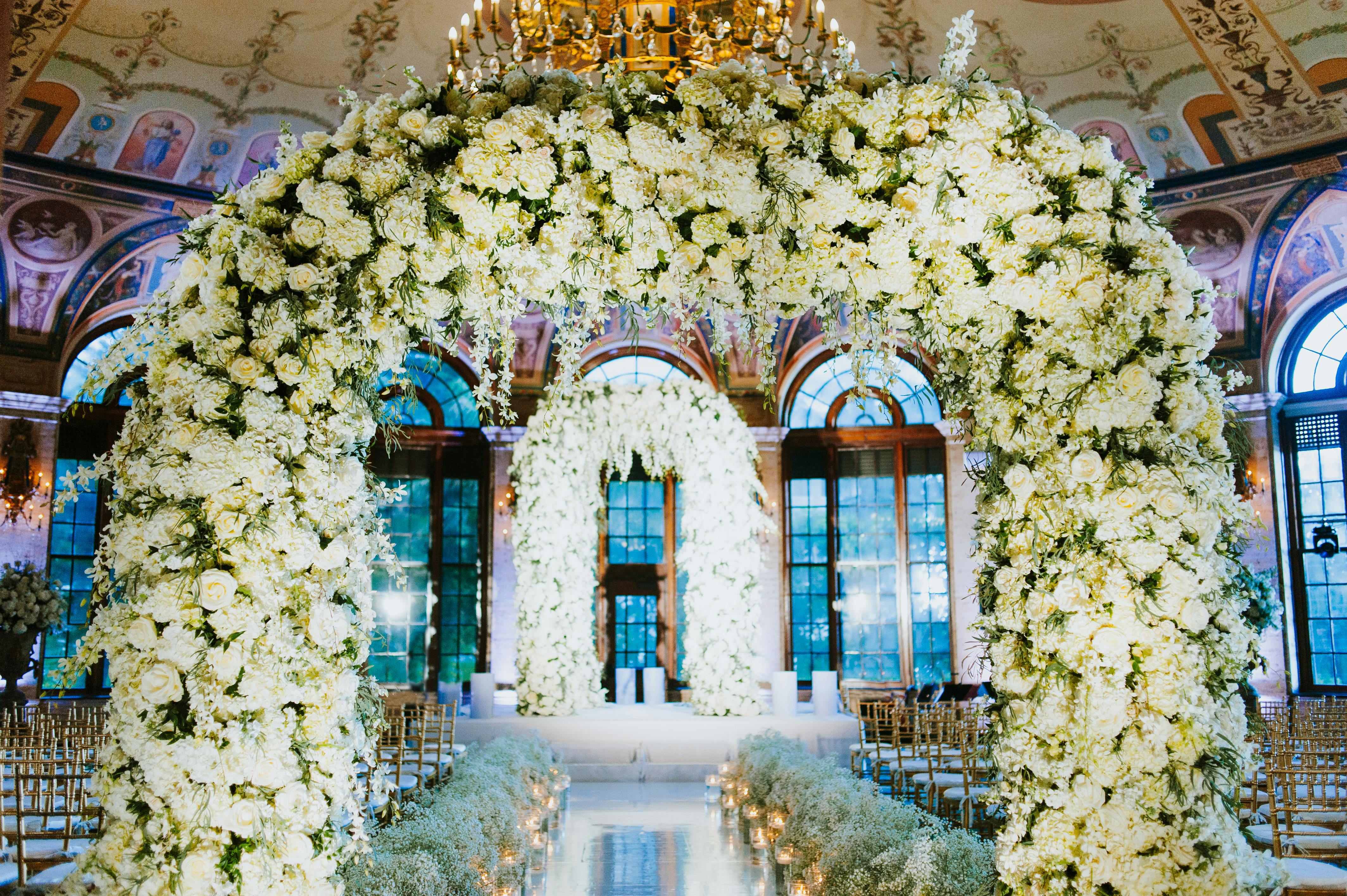 white floral archway