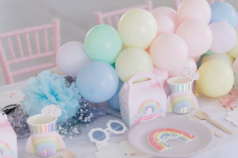 Rainbow Multi color Pastel Birthday Decorations with White Net